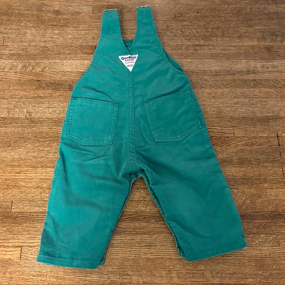 Vintage OshKosh B'gosh Kids Green  Corduroy Overalls Sz 6/9 Months - Picture 5 of 10